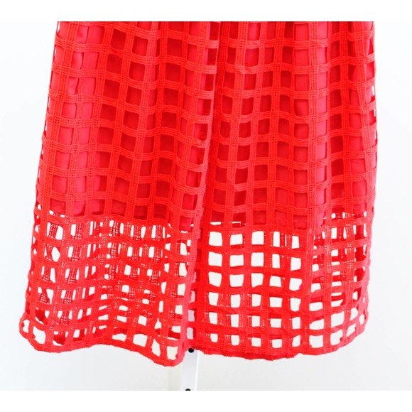 Hutch Anthropologie Soraya Red Windowpane Lace Cutout Hi Lo Midi Skirt Size 0 - Picture 3 of 9
